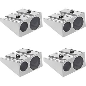Silver Magnesium Pencil Sharpener Survival, Magnesium Pencil Sharpeners Metal, 2-Hole Pencil Sharpener Magnesium Alloy Wedge Profile, Pencil Sharpener Magnesium Writing and Correction Supplies (4)