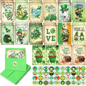 WOANGER 56 PIETS CARDS St. Patrick's Day Cards Letger Cards Shamrock Geting Note Note Blant مع الأظرف الخضراء والملصقات لإمدادات عيد القديس باتريك