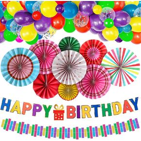 KatchOn, Rainbow Happy Birthday Decorations- Pack of 68 | Rainbow Happy Birthday Banner, Paper Fans, Balloons, Rainbow Birthday Decorations | Rainbow Birthday Party Decorations, Rainbow Party Supplies