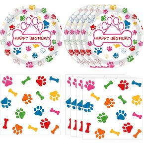 40PCS Dog Paw Prints Birthday Party tableware Supplies 20 Plates and 20 Napkins Colored Dog Paw Prints Party Decorations for Puppy Theme Party, Picnic, Kid Baby Shower