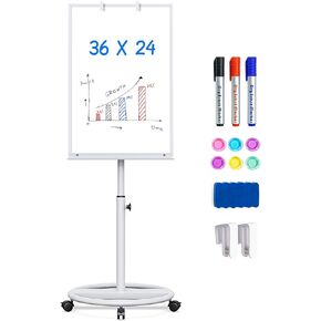 Mobile Whiteboard 36 x 24 inches - Portable Magnetic Dry Erase Board, 3' x 2' Stand Easel White Board Dry Erase Easel Standing Board with Flipchart Hooks (Sliver)