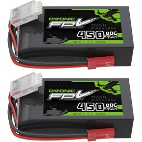 OVONIC 11.1V 80C 450mAh 3S Lipo Battery with JST Plug [1 Package Including 2 Batteries]