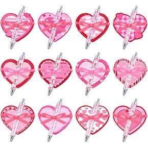 24Pcs Valentine's Day Sticky Notes with Ballpoint Pens Ribbons Pink Love Heart Sticky Notes Valentines Heart Love Self Stick Memo Pads for Students School Office Classroom Gift Party Favors