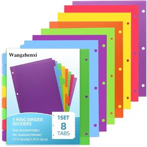4 Sets 3 Ring Binder dividers with tabs, Notebook Dividers with Tabs for 3 Ring Binder, Page dividers for 3 Ring Binder with tabs, Multicolor Plastic Index with 32-Tabs(8 Sheet per Set)