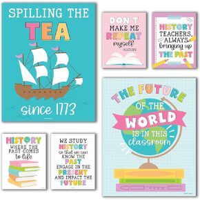 Hadley Designs 6 Colorful US History Classroom Decor-Social Studies Classroom Decorations, History Teacher Supplies, Social Studies Posters, World History Posters For Classroom High School