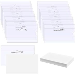 50 Pcs Pin Style Name Badge Holders, Name Tags with Pins, Clear Plastic Name Tag Holders, with 50 Pcs Inserts Fit Card (3.54 X 2.13 Inch)