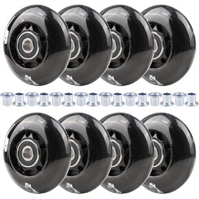 8pcs Inline Skate Wheels Led Light-Up Wheels 64/70/72/76/80mm w/Bushings 85-88A for Kids and Youth Beginners Children's Inline Skates Indoor/Outdoor Use (Black, 70mm)