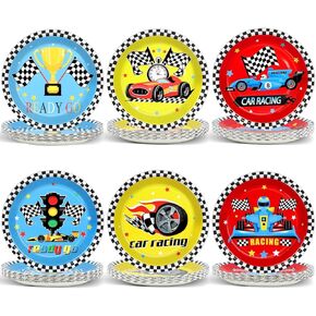 60Pcs Race Car Party Plates 7 Inch Racing Birthday Decorations Hot Car Theme Party Disposable Dessert Plates Racing Sports Dinnerware for Kids Boys Racing Birthday Baby Shower Theme Party Supplies