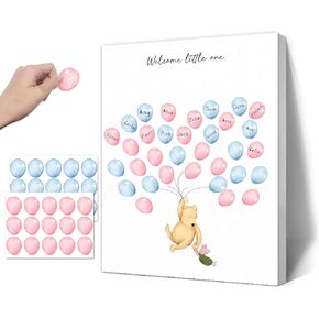 Winnie Gender تكشف شجرة بصمات الأصابع ، Winnie Gender Decor Decordbook ، زخرفة استحمام الطفل للأمهات الحوامل ، دفتر ضيوف استحمام الطفل مع ملصقات