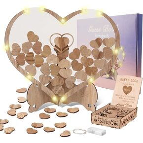 Arespark Wedding Guest Book Alternative, Wood Heart Drop Guest Book for Guests to Sign, Rusitc Wedding Decoration Set for Wedding Reception Birthday Graduation Party Memorial Days