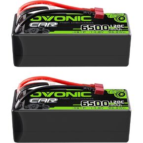 OVONIC 4S LiPo Battery 14.8V 6500mAh 120C with T to TRA Plug for RC Car RC Truck Airplane Helicopter Boat Car Racing RC Hobby (2 Packs)