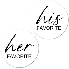 124 His Her Favorite Stickers (62+62), 1 Inch Big Round Glossy Labels, Wedding, Bridal Shower Favor Labels, Great for Gift Bags, Envelope Seal, Boxes, Tags, Bride and Groom Supplies. Made in USA