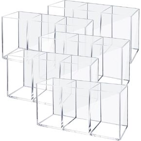 5 Pack Acrylic Pen Pencil Holder 3 Compartments Clear Pencil Pen Holder Organizer Acrylic Makeup Brush Holder Acrylic Pencil Organizer Cup for Office Home Supplies Desk Accessories