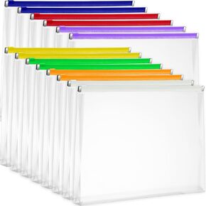 Yexiya 30 Pcs Clear Plastic Zip Envelopes A4 Zipper Document Folder Letter Size File Folder Expanding Envelope Pouch for Paper Pencil Storage Office Supplies, 13 x 9.7 Inch (Stylish Colors)