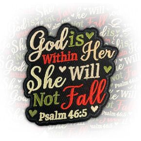 God is Within Her She Will Not Fall 3 Inches Iron On/Sew On Embroidered Applique Patches, Psalm 46:5 Embroidery Patches, Faith DIY Accessories for Backpacks, Army Vests, Bags, Hats, Clothes
