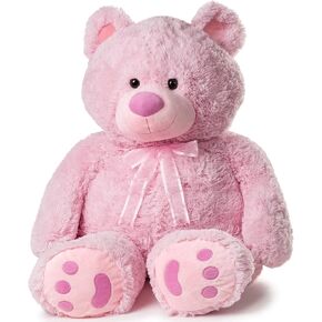 JOON Huge Teddy Bear - 38 Inches, Pink, Fluffy Faux Fur, Ribbon & Bow Signature Footprints- Huggable & Lovable Joy – Ideal Gift for Baby Showers, Loved Ones – Perfect Large Cuddly Plush Toy Companion