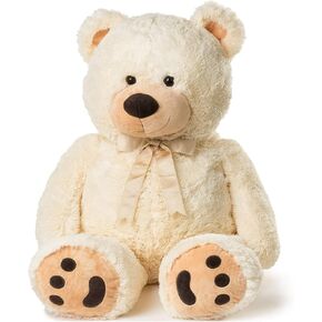 JOON Huge Teddy Bear - 38 Inches, Cream, Fluffy Faux Fur, Ribbon & Bow Signature Footprints- Huggable & Lovable Joy – Ideal Gift for Baby Showers, Loved Ones – Perfect Large Cuddly Plush Toy Companion