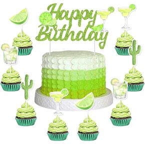 Margarita Birthday Party Decorations, Margarita Happy Birthday Cake Topper Margarita Birthday Cupcake Topper Green Lemon for Girls Margarita Happy Birthday Party