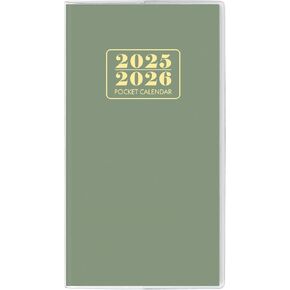 Pocket Calendar 2025-2026, Monthly Purse Planner (6.7" x 3.7") Runs from January 2025 to December 2026, Solid Black Pocket Calendar with PVC Cover for Planning, Organizing, and Office Use