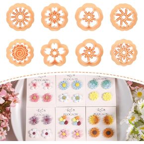 Puocaon Mini Flower Clay Cutters - 8 Pcs Clay Cutters for Polymer Clay Jewelry, Daisy Flower Polymer Clay Earring Cutters, Floral Stud Polymer Clay Cutters, Small Mandala Flower Clay Jewelry Cutters