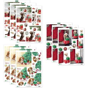 Katy Sue 'Christmas Cuties - Puppies & Kittens' Die Cut Decoupage Collection - Contains 9 Sheets of Die Cut Decoupage for Christmas Card Making & Crafts - Featuring Puppies & Kittens