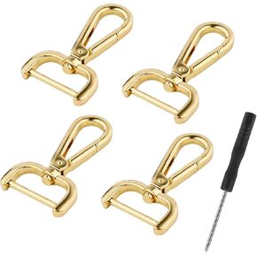 4pcs Snap Hook Swivel Clasp, 1in D-Rings Swivel Snap Hooks with Small Screwdrivers Replacement Alloy Lobster Claw Clasps for Keychain Purse Crossbody Handbags DIY Accessories (Gold)
