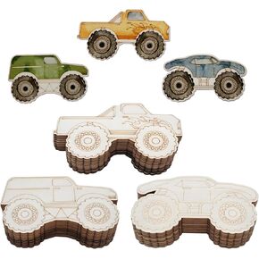 Unfinished Wood of Monster Truck for Crafts, Truck Cutouts Vehicles Blank Wooden Slices DIY Wood Truck for Kids Birthday Christmas Party Decoration Gift Idea (30)