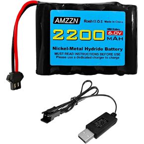 6.0V 2200mAh AA NiMH Battery with SM-2P Plug and USB Charger for TB141 TB142 DE37 RC Toy Car, RC Excavator, Truck, and Engineering Vehicle Batteries (1PCS Battery+1 USB)