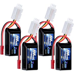 Zeee 2S Lipo Battery 380mAh 7.4V 50C RC Battery with JST Plug for Quadcopter UAV FPV Drone Racing Helicopter Airplane RC Boat RC Car RC Models(4 Pack)