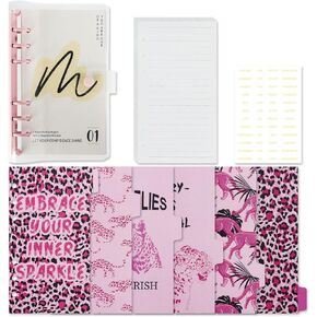 A6 Gold Binder 6-Ring Soft PVC Cover Binders, Transparent 6 Ring Binder Cover Soft Notebook Cover with Inner Pages & Divider Sticker Set (Gold Ring, A6)