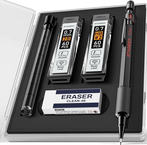 0.7mm Mechanical Pencil Set, 3PCS Metal Mechanical Pencils 0.7mm with 6 Tubes HB & 2B Lead Refills,Erasers, Weatherproof Artist Pencils with Case for Outdoor Writing Drafting Drawing in Kuwait