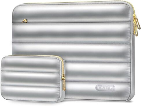 MOSISO 15-16 inch Laptop Case, 15.6 inch Shiny Puffy Laptop Sleeve Compatible with MacBook Pro 16, HP, Dell, ASUS, Acer Laptop Notebook Computer, Horizontal Computer Bag with Small Case, Silver in Saudi Arabia