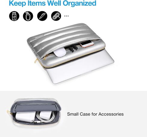 MOSISO 15-16 inch Laptop Case, 15.6 inch Shiny Puffy Laptop Sleeve Compatible with MacBook Pro 16, HP, Dell, ASUS, Acer Laptop Notebook Computer, Horizontal Computer Bag with Small Case, Silver in Saudi Arabia