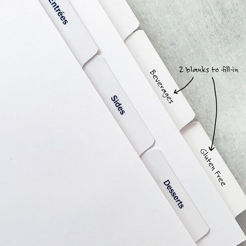 PRE-Printed Recipe Binder Index TAB DIVIDERS – Sets of 10. Helpful Categories Turn Any Binder into a Recipe Book in Kuwait