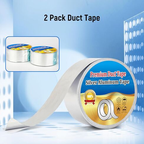 Duct Tape Heavy Duty Waterproof, Aluminum Foil Tape, Silver Insulation Adhesive Metal Tape for Duct Work, Dryer Vent, HVAC, High Temperature 2 inch *22yds （2 Pack） in Saudi Arabia