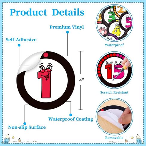 SICOHOME Line Up Spots for Classroom Floor Stickers for Classroom 36pcs Vinyl Line Up Dots 4" Removable Number Stickers for Classroom Decorations Kindergarten Preschool Back to School Teacher Supplies in Kuwait