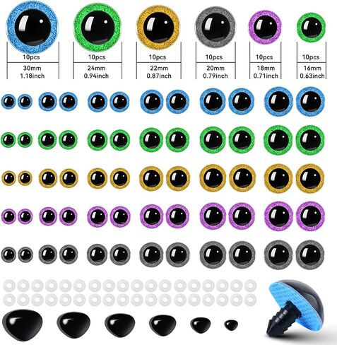 Safety Eyes and Noses, 462Pcs Black Plastic Stuffed Crochet Eyes with Washers for Crafts in Kuwait