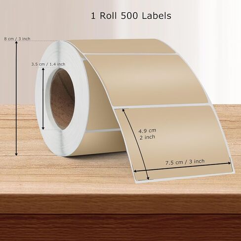 Khaki Direct Thermal Labels Vinyl 3 × 2 بوصة ملصقات مستطيلات ذاتية لاصقة لفة طابعة مقاومة للماء علامة اسم علامة QR Code DIY Office Office 500 PCS in Kuwait