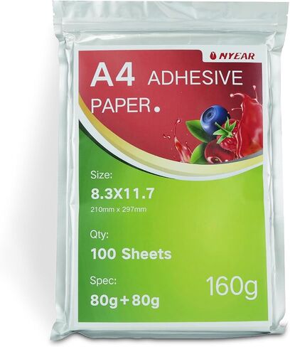 NYEAR 160g A4 Adhesive Paper 100 Sheet (210mm/8.27"x 11.7") for for Laser/Inkjet Printers,whiter thicker brighter and the font is clearer to make the printing quality better in Saudi Arabia