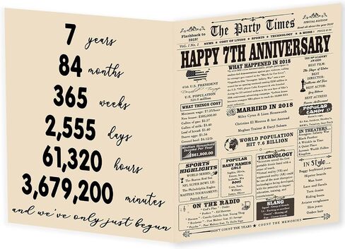 Yikalus Vintage 7th Card Card Wedding Anniversary للزوج زوجة ، بطاقة Big Seven Year in Kuwait