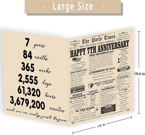 Yikalus Vintage 7th Card Card Wedding Anniversary للزوج زوجة ، بطاقة Big Seven Year in Kuwait