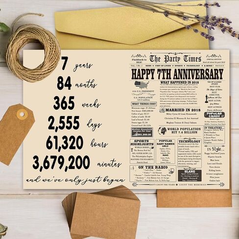 Yikalus Vintage 7th Card Card Wedding Anniversary للزوج زوجة ، بطاقة Big Seven Year in Kuwait