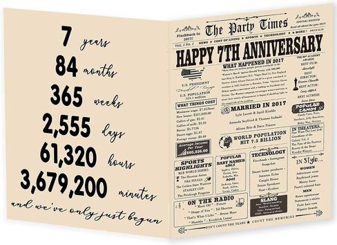 Yikalus Vintage 7th Card Card Wedding Anniversary للزوج زوجة ، بطاقة Big Seven Year in Kuwait