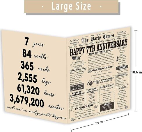 Yikalus Vintage 7th Card Card Wedding Anniversary للزوج زوجة ، بطاقة Big Seven Year in Kuwait