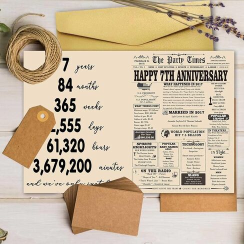 Yikalus Vintage 7th Card Card Wedding Anniversary للزوج زوجة ، بطاقة Big Seven Year in Kuwait