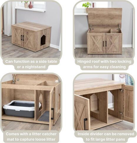 TRIXIE XL Furniture Litter Box Enclosure (Espresso Brown), Hidden Litter Box for Cats with Openings on Either Ends & Large Ventilations Slots, Double Doors for Easy Cleaning, Removable Divider in Kuwait