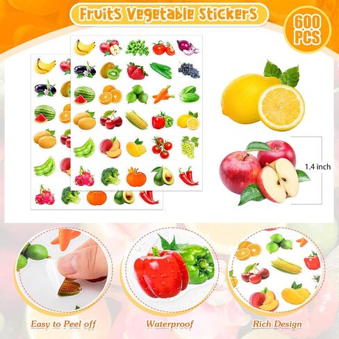 600pcs فواكه ملصقات الخضار للأطفال ، والفواكه صور الخضار ملصقات ، وملصقات فواكه الطعام الواقعية لفصل الفصول الدراسية. in Kuwait