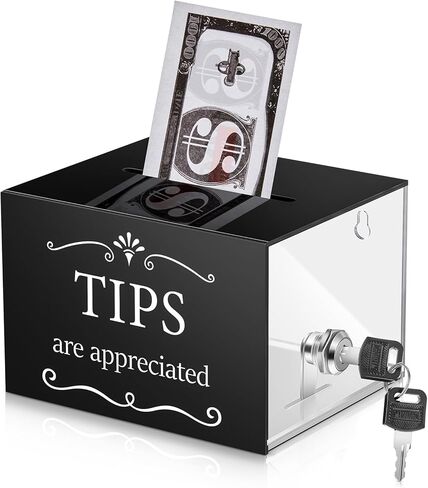 Vesici Tip Jars for Money 6 x 4 x 5 Inch Acrylic Tip Collection Box with Lock Donation Suggestion Box for Tip Storage Container Raffling Box for Bartender Bars, Musicians Restaurants Driver in Saudi Arabia