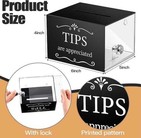 Vesici Tip Jars for Money 6 x 4 x 5 Inch Acrylic Tip Collection Box with Lock Donation Suggestion Box for Tip Storage Container Raffling Box for Bartender Bars, Musicians Restaurants Driver in Saudi Arabia
