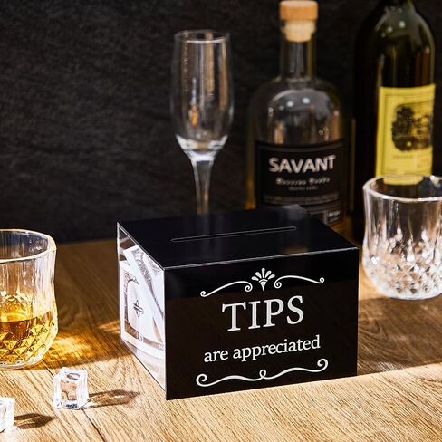 Vesici Tip Jars for Money 6 x 4 x 5 Inch Acrylic Tip Collection Box with Lock Donation Suggestion Box for Tip Storage Container Raffling Box for Bartender Bars, Musicians Restaurants Driver in Saudi Arabia